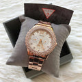  Shop Authentic Guess Dazzler Diamonds Silver Dial Rose Gold Steel Strap Watch for Women - W0335L3 - Luxxuri