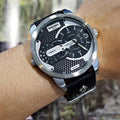  Shop Authentic Diesel Mini Daddy Black Silver Dial Black Leather Strap Watch For Men - DZ7307 - Luxxuri