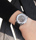  Shop Authentic Emporio Armani Meccanico White Skeleton Dial Black Leather Strap Watch For Men - AR60003 - Luxxuri