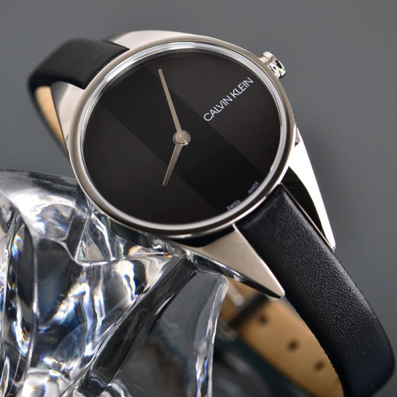  Shop Authentic Calvin Klein Rebel Black Grey Dial Black Leather Strap Watch for Women - K8P231C1 - Luxxuri
