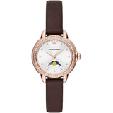  Shop Authentic Emporio Armani Mia Moonphase Silver Dial Brown Leather Strap Watch For Women - AR11568 - Luxxuri