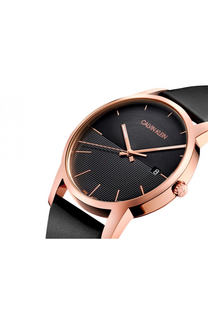  Shop Authentic Calvin Klein City Quartz Black Dial Black Leather Strap Watch for Men - K2G2G6CZ - Luxxuri