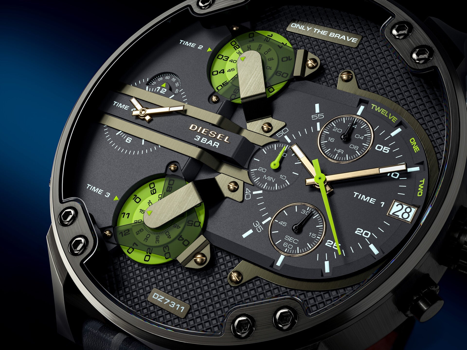 Diesel Big Daddy Chronograph Black Dial Black Leather Strap Watch For Men - DZ7311