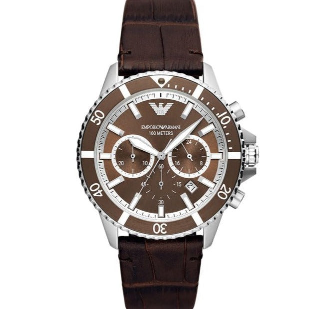  Shop Authentic Emporio Armani Diver Chronograph Brown Dial Brown Leather Strap Watch For Men - AR11486 - Luxxuri