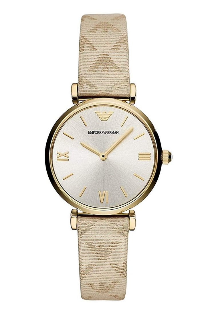  Shop Authentic Emporio Armani Gianni T Bar Analog Silver Dial Beige Leather Strap Watch For Women - AR11127 - Luxxuri