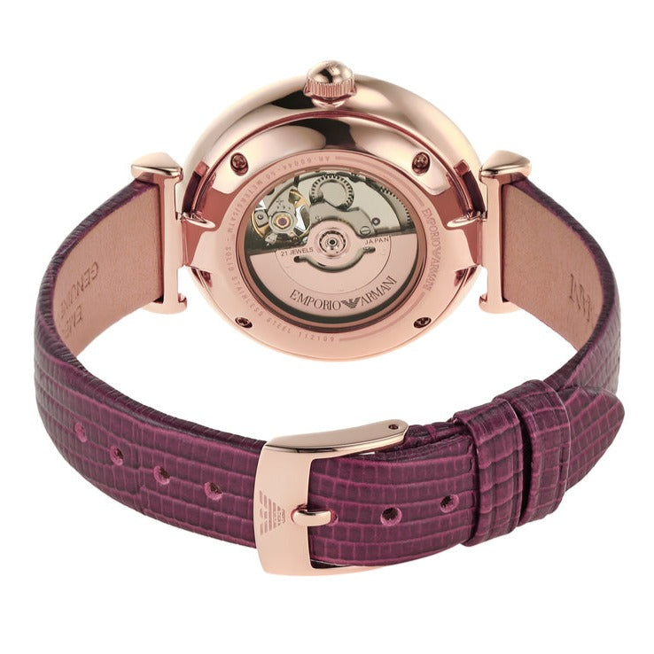  Shop Authentic Emporio Armani Meccanico Automatic Silver Dial Burgundy Leather Strap Watch For Women - AR60044 - Luxxuri