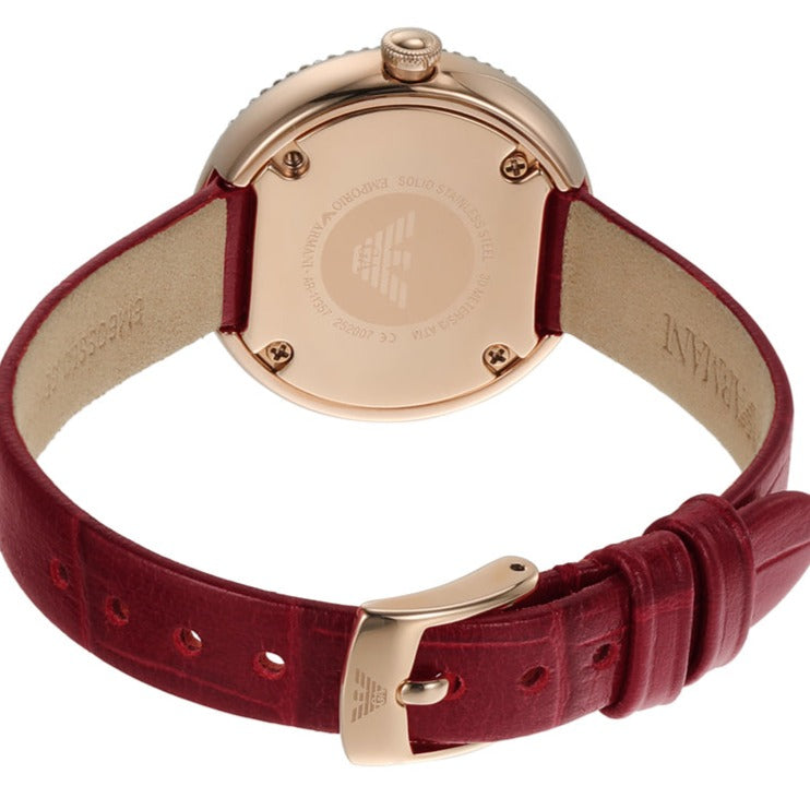  Shop Authentic Emporio Armani Rosa Two Hand White Dial Red Leather Strap Watch For Women - AR11357 - Luxxuri