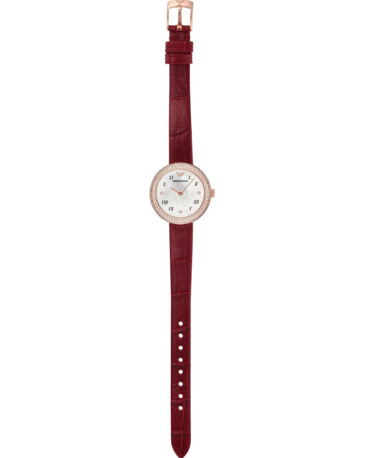  Shop Authentic Emporio Armani Rosa Two Hand White Dial Red Leather Strap Watch For Women - AR11357 - Luxxuri