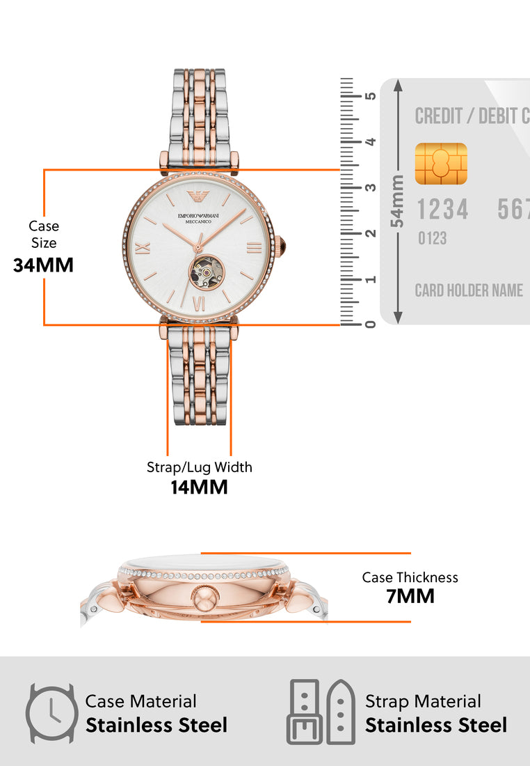  Shop Authentic Emporio Armani Gianni T-Bar Analog White Dial Two Tone Steel Strap Watch For Women - AR60019 - Luxxuri