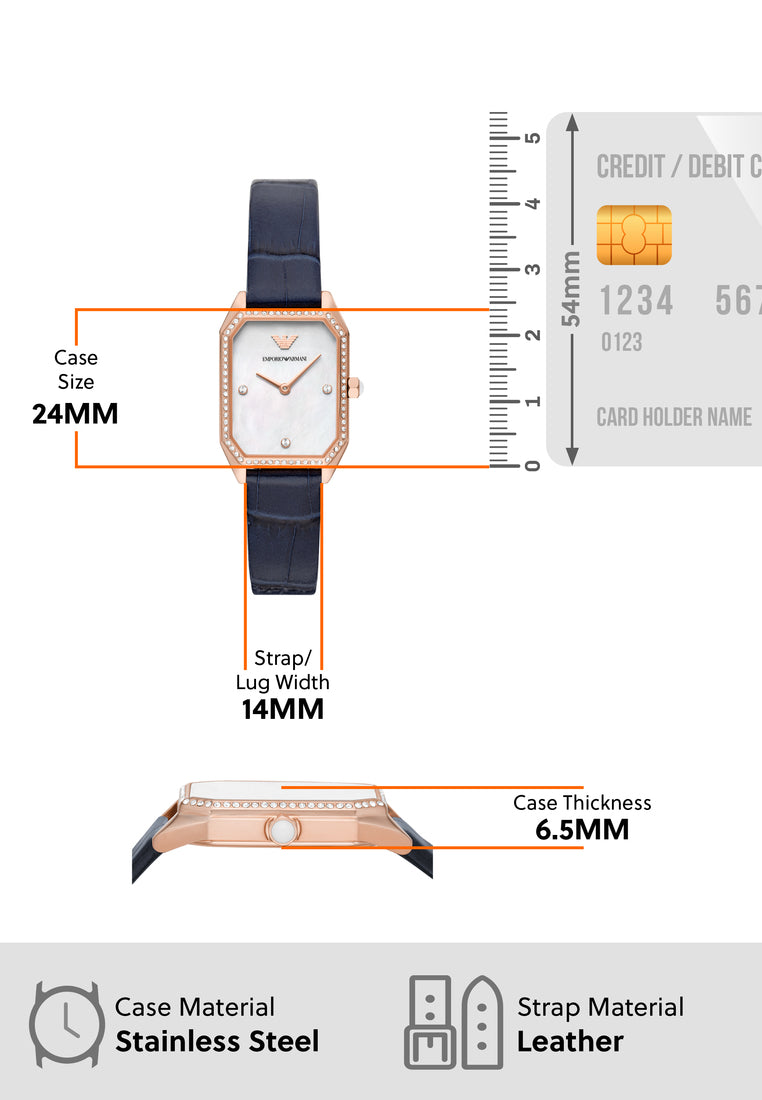 Emporio Armani Gianni T Bar Quartz Mother of Pearl Dial Blue Leather Strap Watch For Women - AR11466