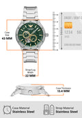  Shop Authentic Emporio Armani Meccanico Chronograph Automatic Green Dial Silver Steel Strap Watch For Men - AR60053 - Luxxuri