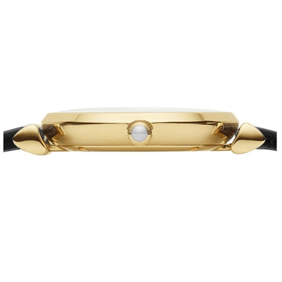  Shop Authentic Emporio Armani Gianni T-Bar Quartz Mother of Pearl Dial Black Leather Strap Watch For Women - AR1910 - Luxxuri