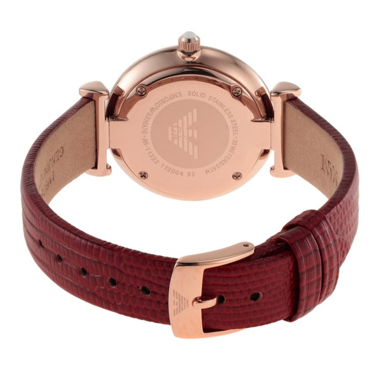  Shop Authentic Emporio Armani Gianni T-Bar Analog Mother of Pearl Dial Red Leather Strap Watch For Women - AR11322 - Luxxuri