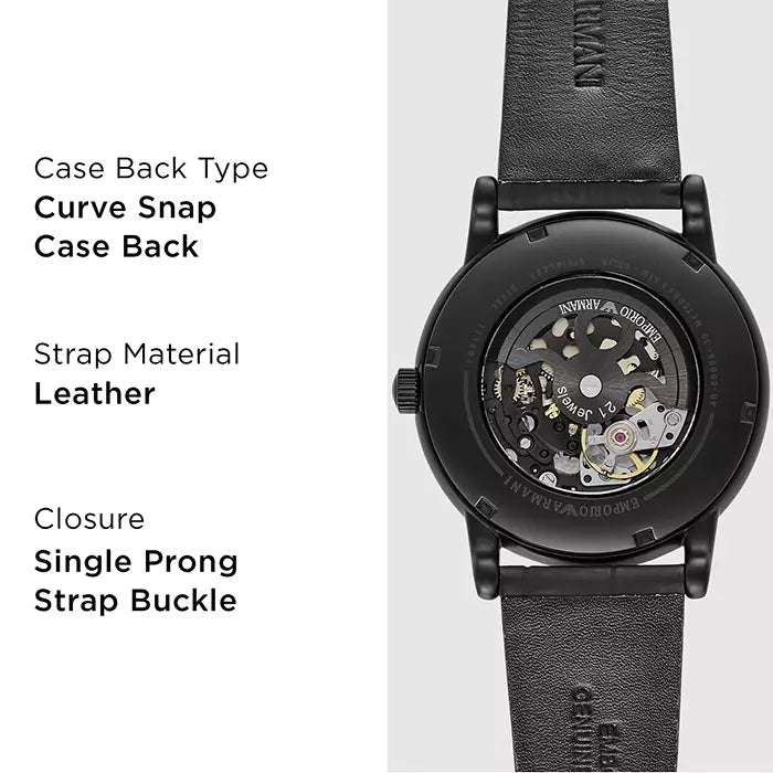  Shop Authentic Emporio Armani Meccanico Automatic Skeleton Dial Black Leather Strap Watch For Men - AR60008 - Luxxuri