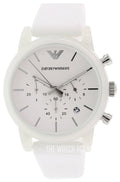  Shop Authentic Emporio Armani Classic Chronograph White Dial White Rubber Strap Watch For Men - AR1054 - Luxxuri