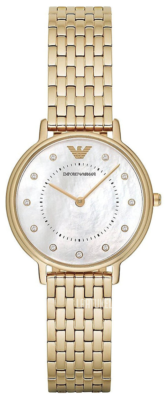 Emporio Armani Dress Analog Mother of Pearl Dial Gold Steel Strap Watch For Women - AR11007