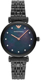  Shop Authentic Emporio Armani Gianni T-Bar Quartz Black Mother of Pearl Dial Black Steel Strap Watch For Women - AR11268 - Luxxuri