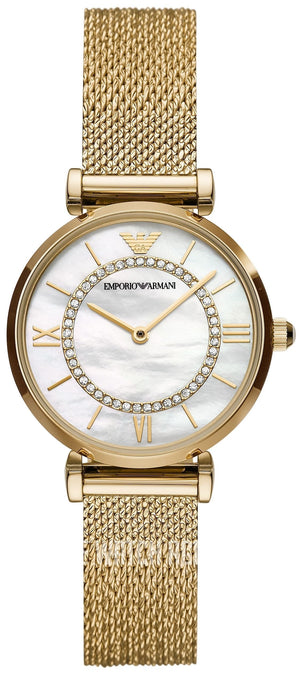  Shop Authentic Emporio Armani Gianni T Bar Mother of Pearl Dial Gold Mesh Bracelet Watch For Women - AR11321 - Luxxuri