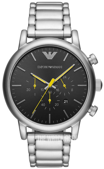  Shop Authentic Emporio Armani Luigi Chronograph Black Dial Silver Steel Strap Watch For Men - AR11324 - Luxxuri