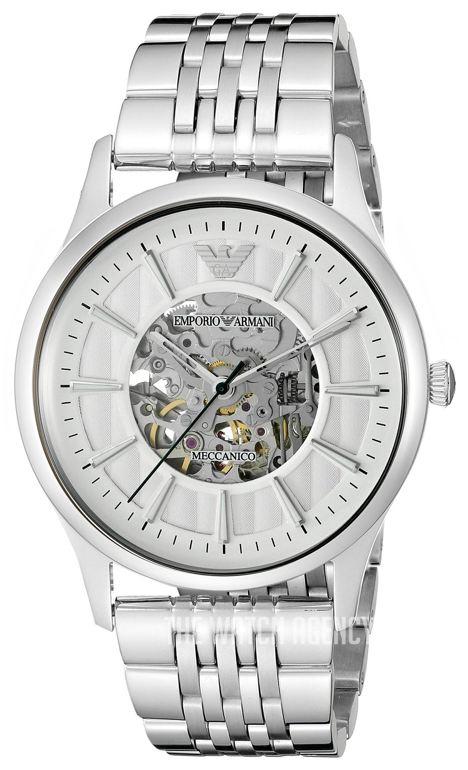  Shop Authentic Emporio Armani Meccanico Skeleton Silver Dial Silver Steel Strap Watch For Men - AR1945 - Luxxuri