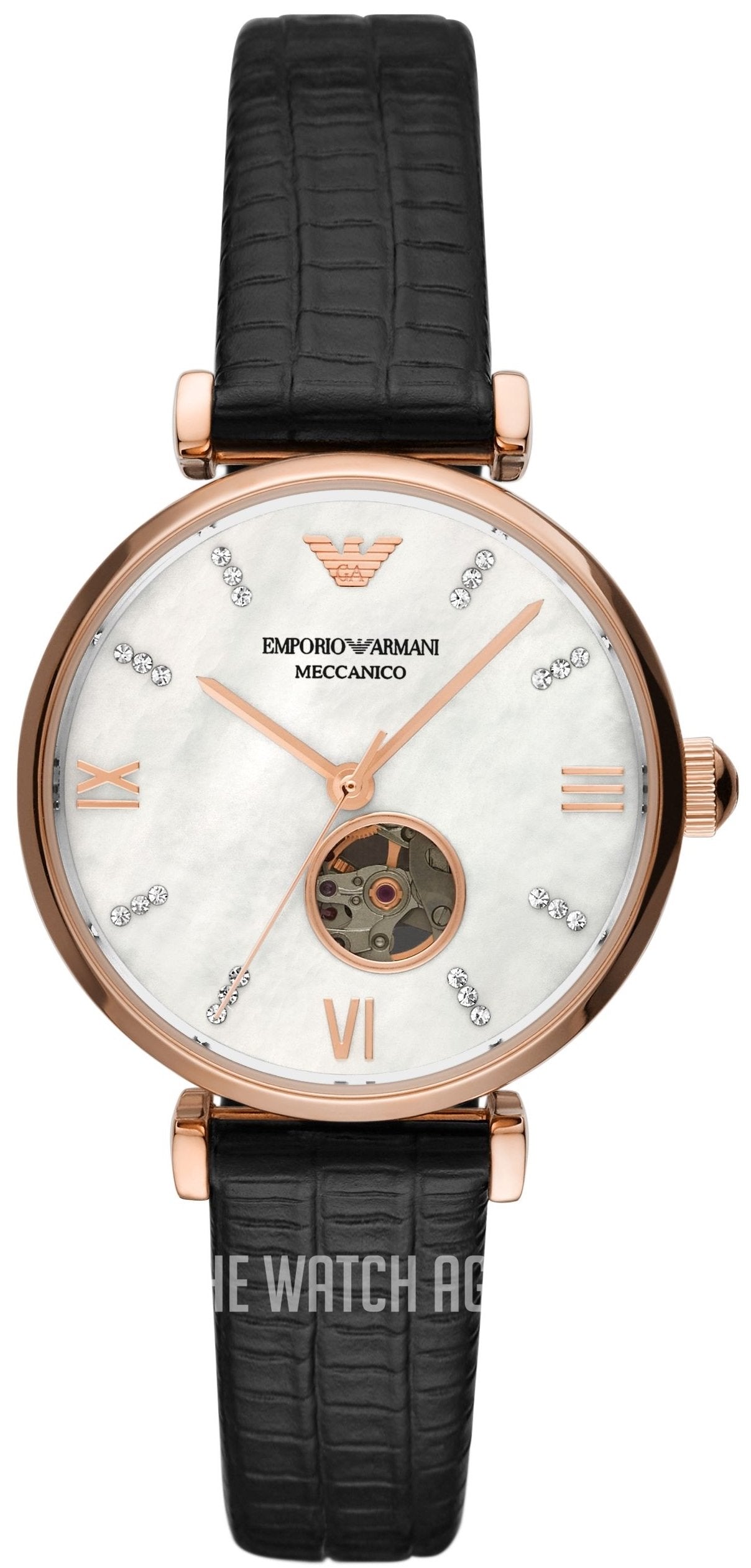  Shop Authentic Emporio Armani Gianni T Bar Mother of Pearl White Dial Black Leather Strap Watch For Women - AR60047 - Luxxuri