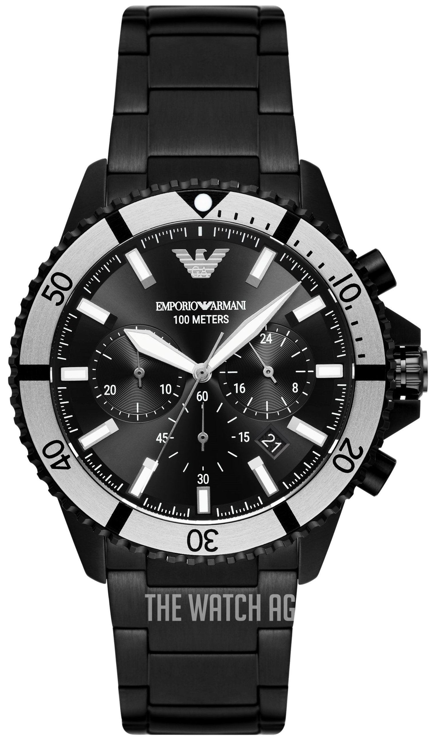  Shop Authentic Emporio Armani Diver Chronograph Black Dial Black Steel Strap Watch For Men - AR80050 - Luxxuri