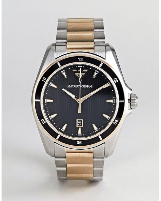 Emporio Armani Quartz Black Dial Two Tone Steel Strap Watch For Men - AR80017