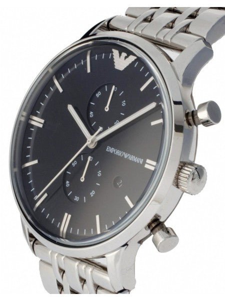  Shop Authentic Emporio Armani Chronograph Black Dial Silver Steel Strap Watch For Men - AR0389 - Luxxuri