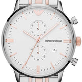  Shop Authentic Emporio Armani Chronograph White Dial Two Tone Steel Strap Watch For Men - AR0399 - Luxxuri