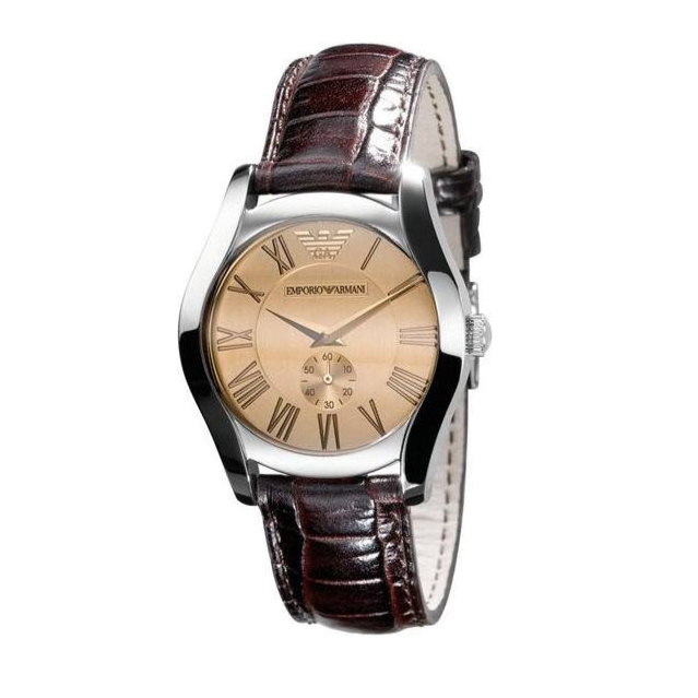 Emporio Armani Classic Quartz Beige Dial Brown Leather Strap Watch For Men - AR0646