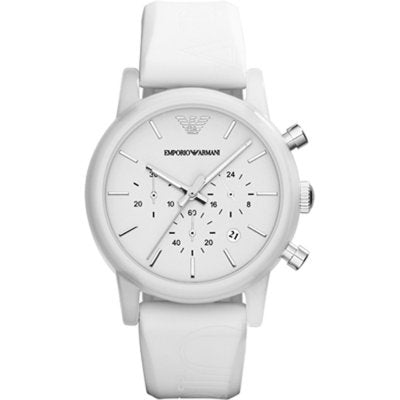  Shop Authentic Emporio Armani Classic Chronograph White Dial White Rubber Strap Watch For Men - AR1054 - Luxxuri