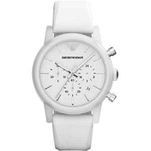  Shop Authentic Emporio Armani Classic Chronograph White Dial White Rubber Strap Watch For Men - AR1054 - Luxxuri