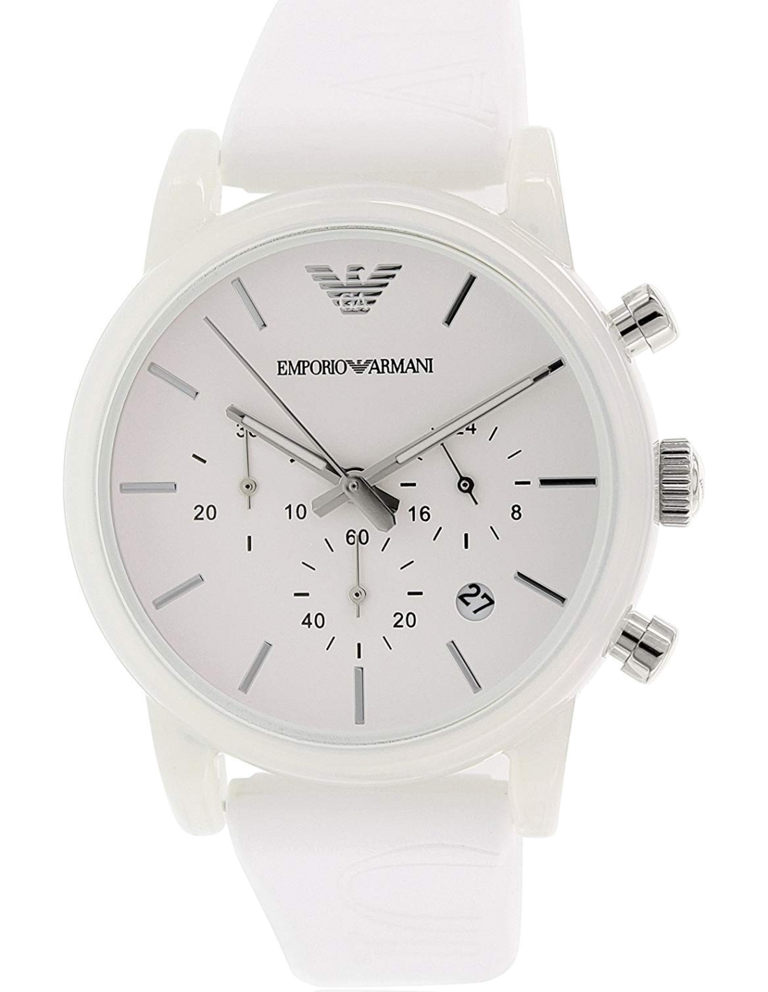 Emporio Armani Classic Chronograph White Dial White Rubber Strap Watch For Men - AR1054