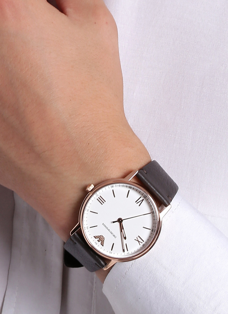 Emporio Armani Dress Quartz White Dial Brown Leather Strap Watch For Men - AR11011