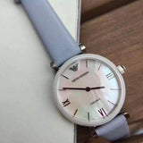  Shop Authentic Emporio Armani Gianni T-Bar Mother Of Pearl White Dial Grey Leather Strap Watch For Women - AR11039 - Luxxuri