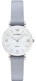 Emporio Armani Gianni T-Bar Mother Of Pearl White Dial Grey Leather Strap Watch For Women - AR11039