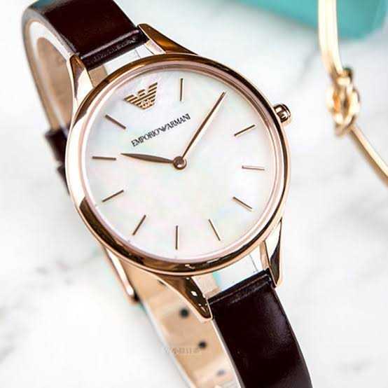  Shop Authentic Emporio Armani Aurora Mother of Pearl White Dial Brown Leather Strap Watch For Women - AR11057 - Luxxuri