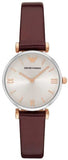  Shop Authentic Emporio Armani Gianni T-Bar Quartz Silver Dial Brown Leather Strap Watch For Women - AR11061 - Luxxuri