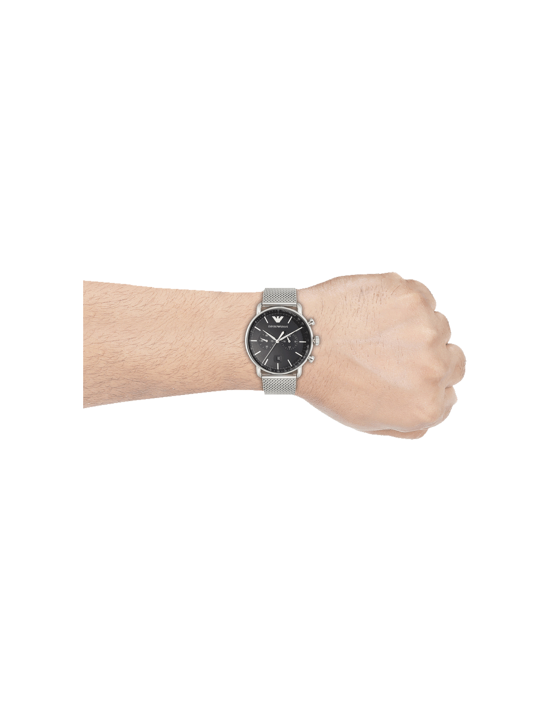 Emporio Armani Chronograph Black Dial Silver Mesh Bracelet Watch For Men - AR11104