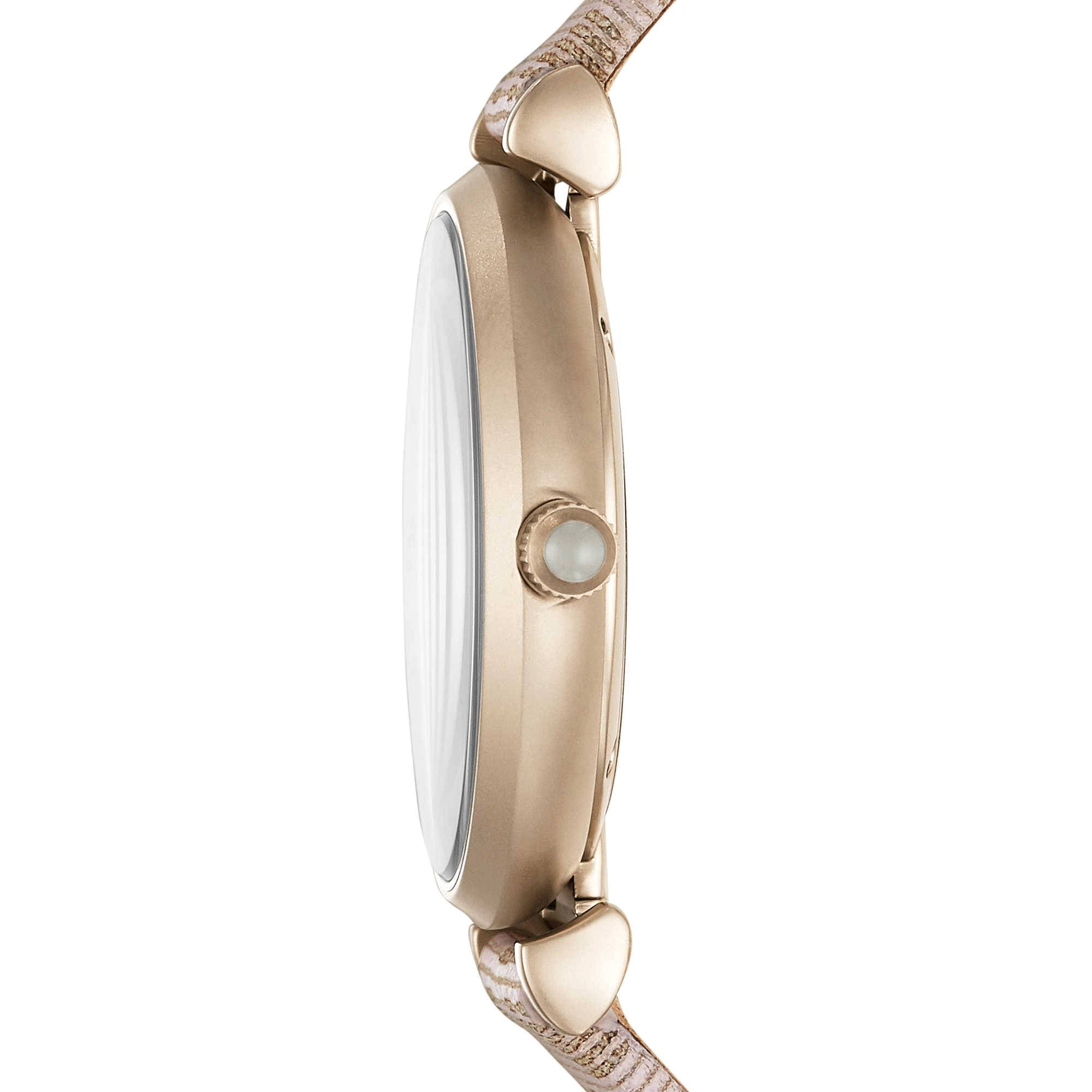 Emporio Armani Gianni T Bar Analog Silver Dial Beige Leather Strap Watch For Women - AR11127