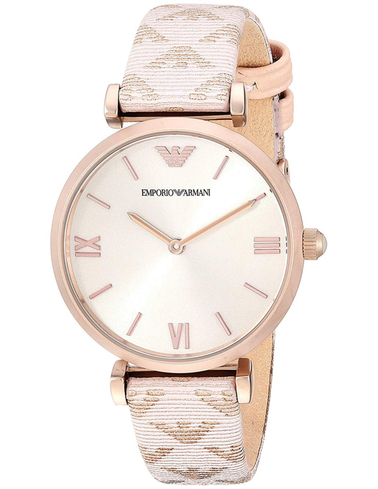 Emporio Armani Gianni T Bar Analog Silver Dial Beige Leather Strap Watch For Women - AR11127