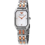  Shop Authentic Emporio Armani Gianni T Bar Mother of Pearl Dial Two Tone Steel Strap Watch For Women - AR11146 - Luxxuri