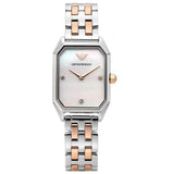  Shop Authentic Emporio Armani Gianni T Bar Mother of Pearl Dial Two Tone Steel Strap Watch For Women - AR11146 - Luxxuri