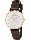  Shop Authentic Emporio Armani Gianni T-Bar Silver Dial Brown Leather Strap Watch For Women - AR11269 - Luxxuri