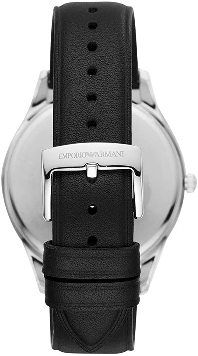 Emporio Armani Modern Slim Quartz Grey Dial Black Leather Strap Watch For Men - AR11162