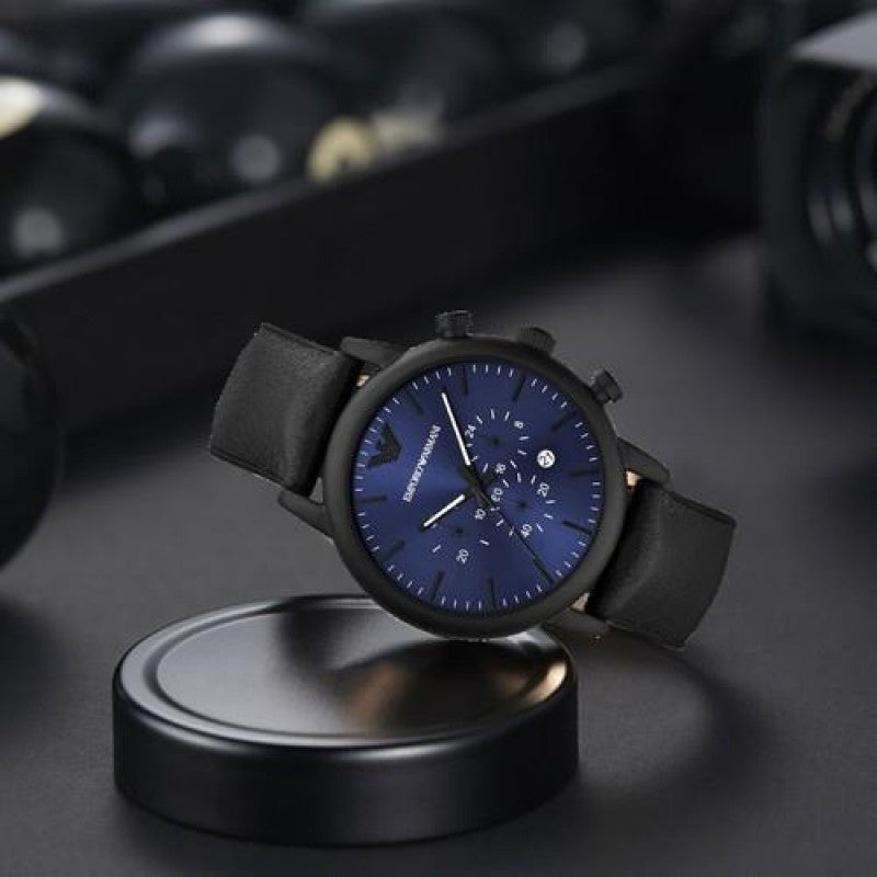  Shop Authentic Emporio Armani Luigi Analog Blue Dial Black Leather Strap Watch For Men - AR11351 - Luxxuri