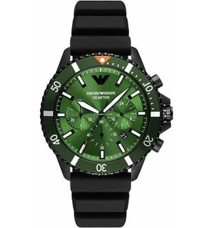  Shop Authentic Emporio Armani Diver Chronograph Quartz Green Dial Black Silicon Strap Watch For Men - AR11463 - Luxxuri
