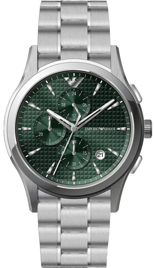  Shop Authentic Emporio Armani Paolo Chronograph Green Dial Silver Steel Strap Watch For Men - AR11529 - Luxxuri