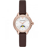  Shop Authentic Emporio Armani Mia Moonphase Silver Dial Brown Leather Strap Watch For Women - AR11568 - Luxxuri