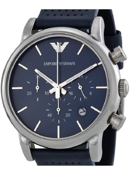  Shop Authentic Emporio Armani Luigi Chronograph Blue Dial Black Leather Strap Watch For Men - AR1736 - Luxxuri